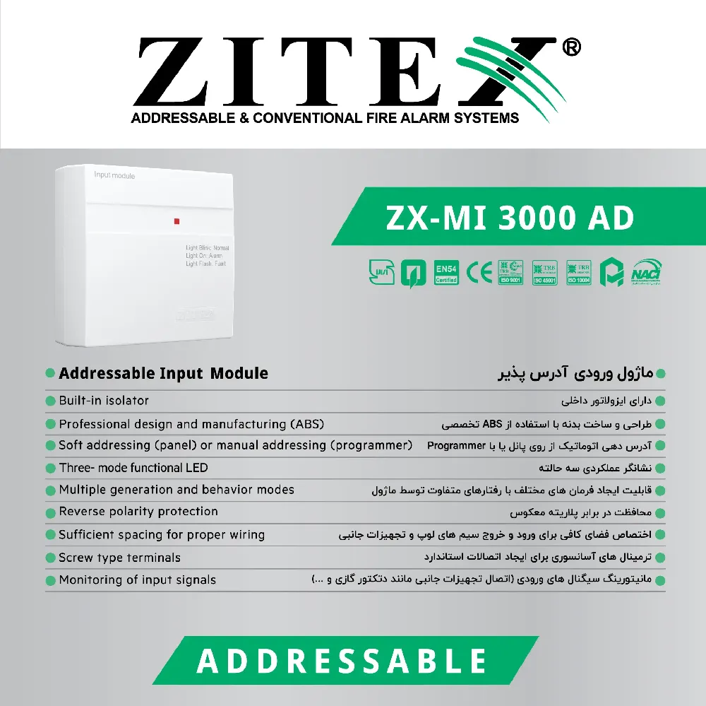 ماژول ورودی اعلام حریق آدرس پذیر زیتکس مدل ZX-MI 3000 AD
